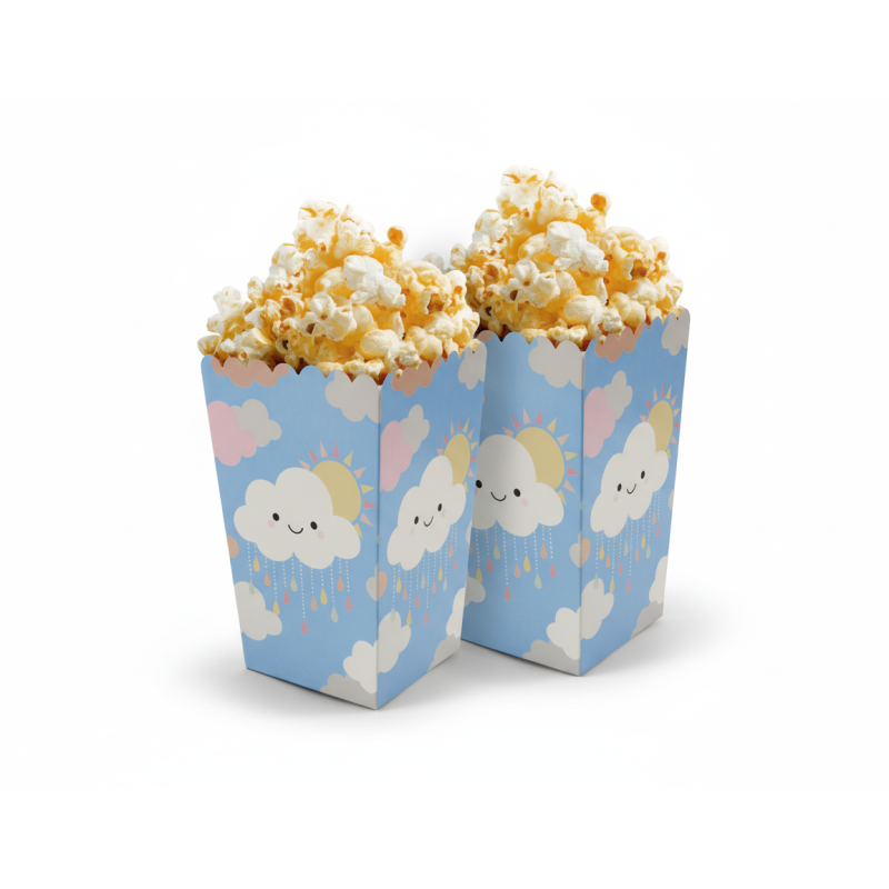 Pudełka na popcorn chmurki i słońce 6 sztuk