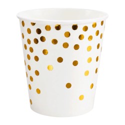 Kubeczki papierowe białe w złote konfetti 10 szt 250 ml