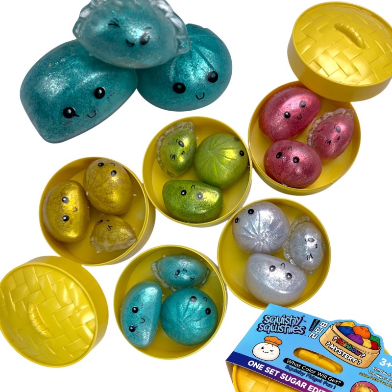 Gniotek Dumpling brokatowy x3 – squishy pierożki antystresowe glitter