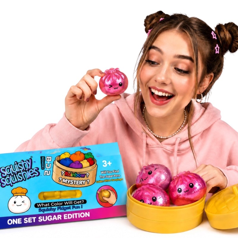 Gniotek Dumpling brokatowy x3 – squishy pierożki antystresowe glitter