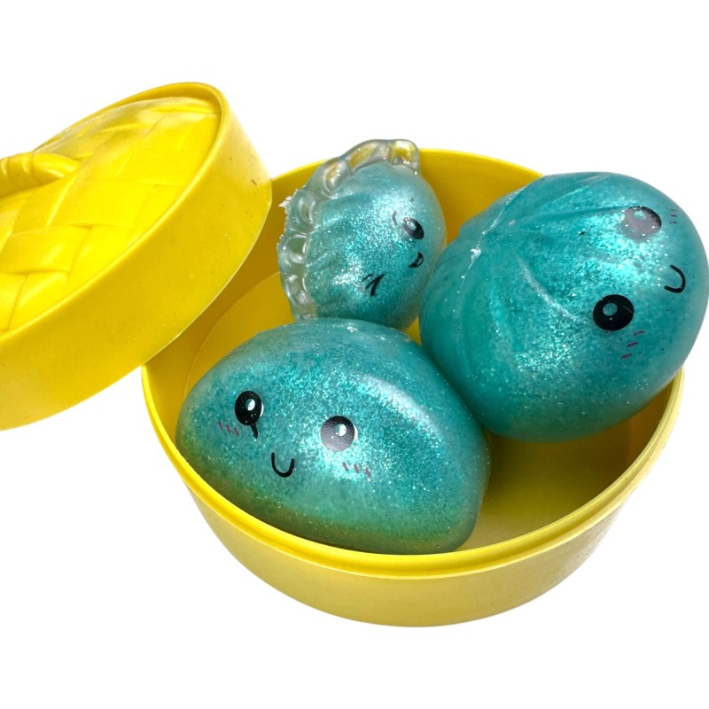 Gniotek Dumpling brokatowy x3 – squishy pierożki antystresowe glitter