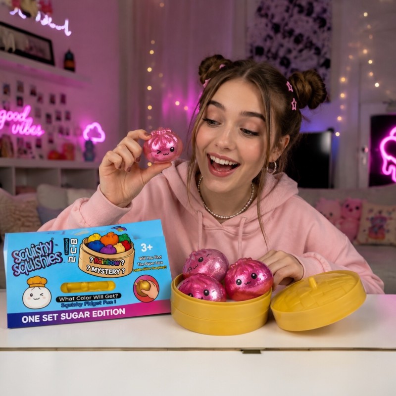 Gniotek Dumpling brokatowy x3 – squishy pierożki antystresowe glitter
