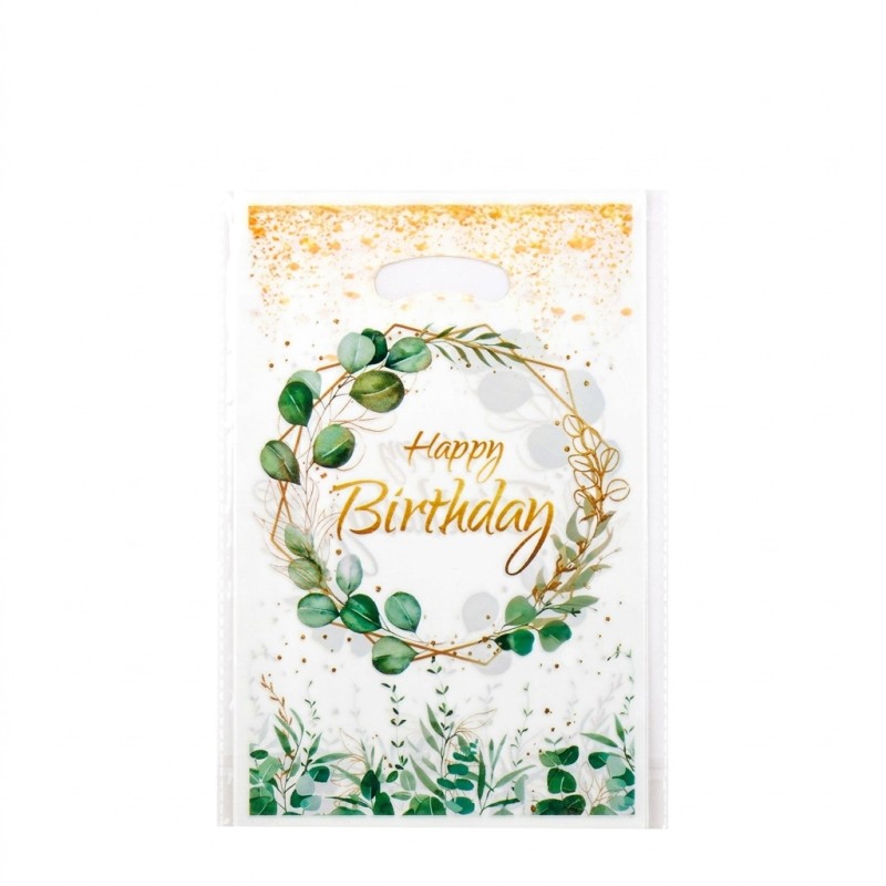 Torebki na upominki Happy Birthday z motywem eukaliptusa 10 sztuk 25x17 cm