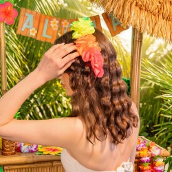 Opaska hawajska kolorowa Aloha z kwiatami na głowę 1 szt.