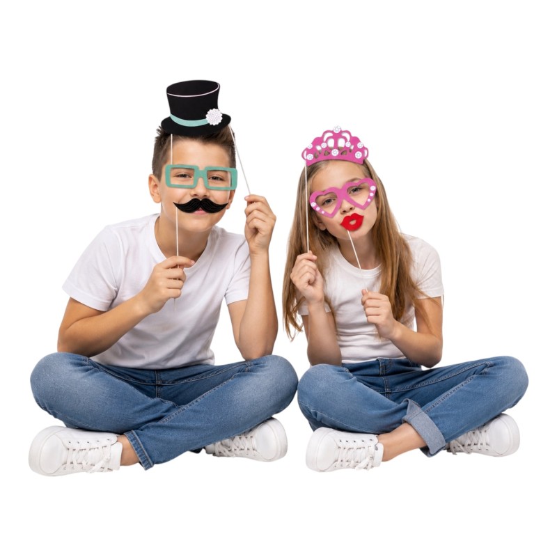 Fotobudka 7 akcesoriów melonik korona okulary usta muchka
