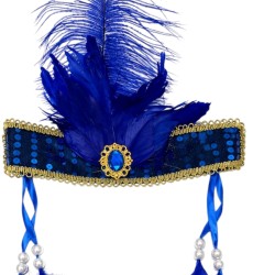 Opaska ozdobna Rio royal blue z piórami, perełkami i kryształkiem