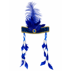 Opaska ozdobna Rio royal blue z piórami, perełkami i kryształkiem