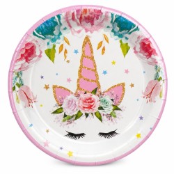 Talerzyki jednorazowe papierowe Jednorożec 18 cm 10 sztuk