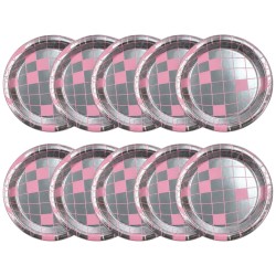 Talerzyki jednorazowe papierowe różowe disco 18 cm 10 sztuk