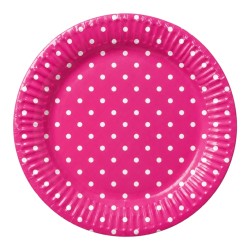 Talerzyki papierowe różowe w groszki Polka Dot 23 cm 10 szt.