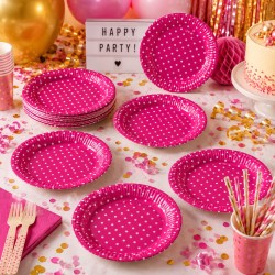 Talerzyki papierowe różowe w groszki Polka Dot 23 cm 10 szt.