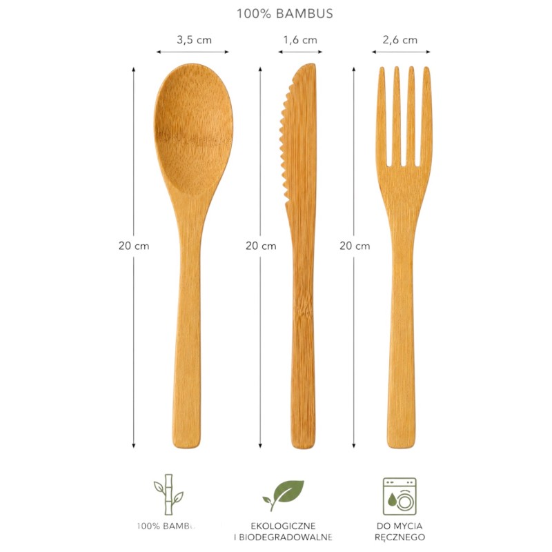 Zestaw drewnianych sztućców eko 3 el. 20 cm