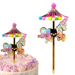 Topper na tort karuzela z konikiem pastelowy