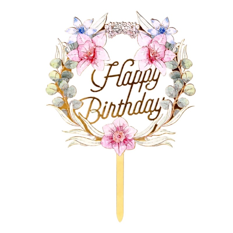Topper na tort Happy Birthday kwiatowy