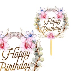 Topper na tort Happy Birthday kwiatowy