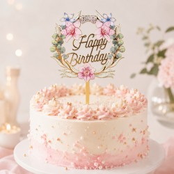 Topper na tort Happy Birthday kwiatowy