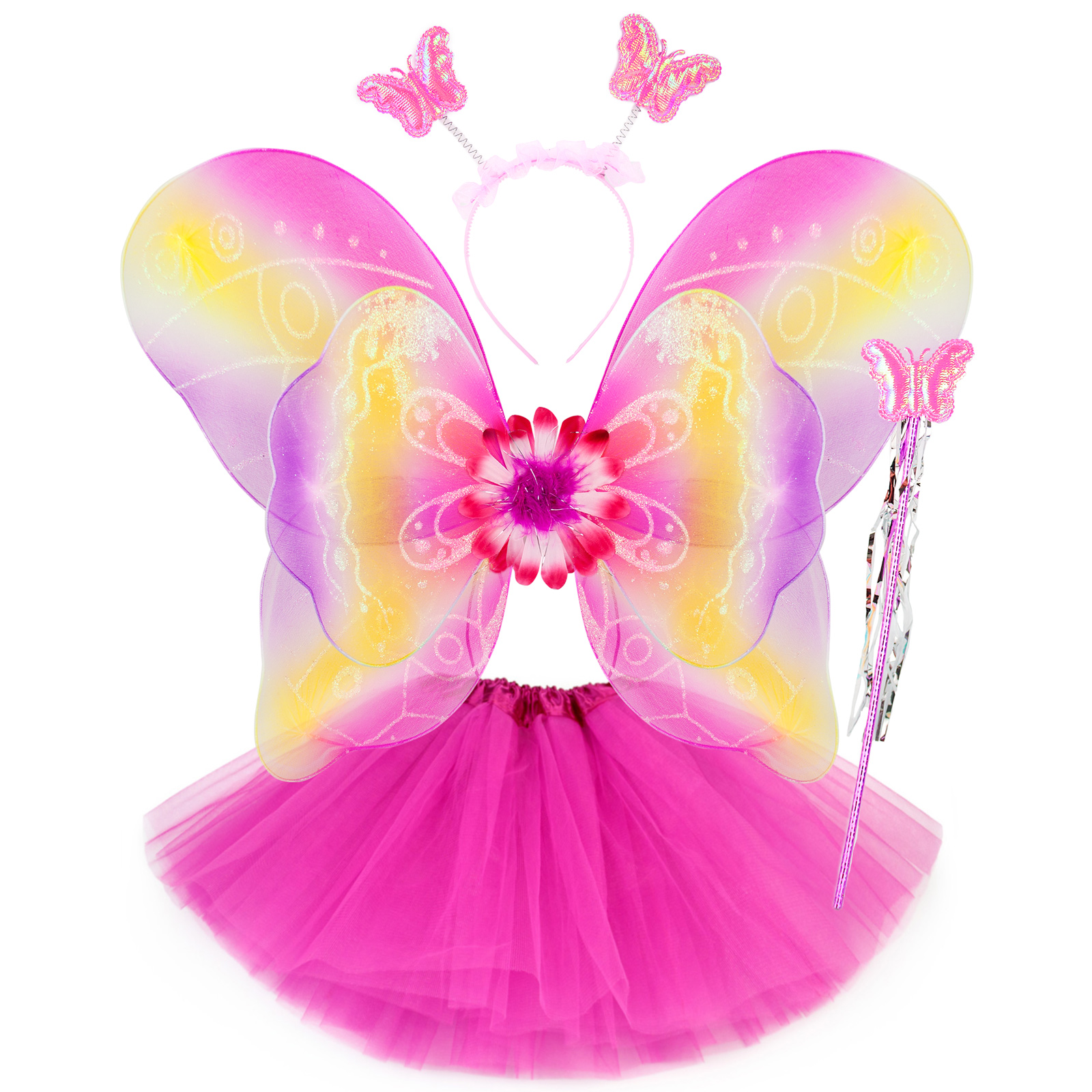 Strój motyl różowy kolorowy - spódniczka tutu skrzydełka opaska różdżka
